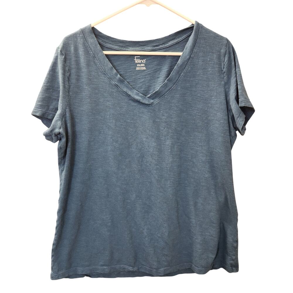Felina Blue Cotton/Modal V-Neck Tee XXL
